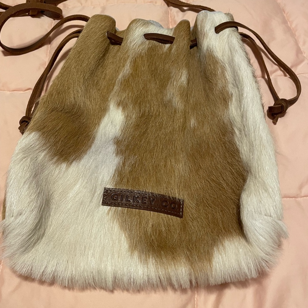 Cow print Tan and White Fur Shoulder Bag